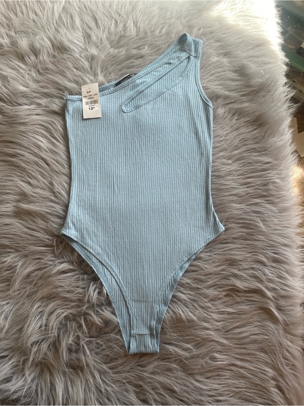 🥳Seduction Ribbed Light Blue One-Shoulder Bodysuit